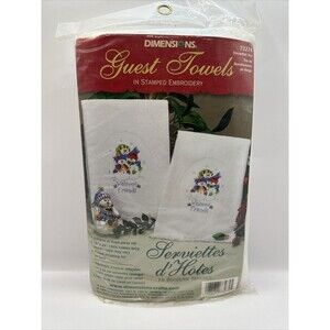 NOS 2007 Dimensions Guest Towels Stamped Embroidery Snowman Trio # 73274